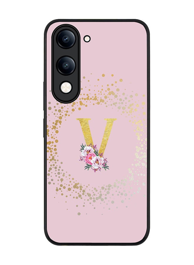 For vivo Y04 / Y29t 5G Case,Slim fit Camera Protection, Shockproof Thin Phone cover  - Custom Monogram Floral - V  (Pink )